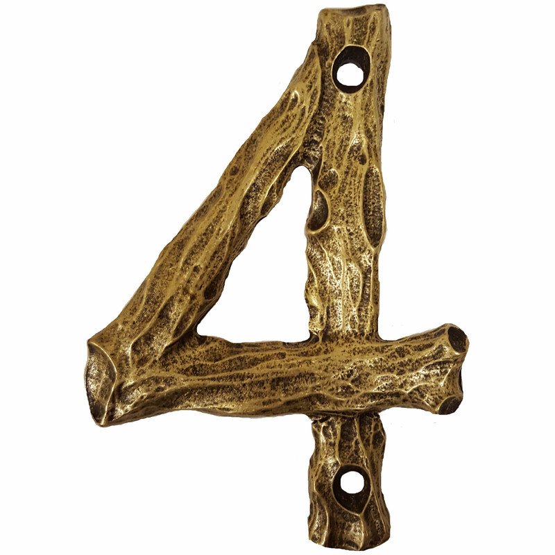 LHN4-AB Log House Number 4, Antique Brass, 1 piece